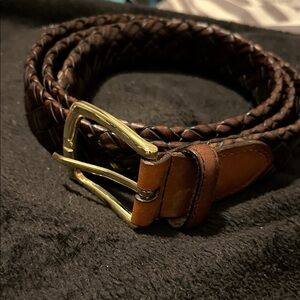 NWOT Men's Braided Leather Belt - Brown with Gold Buckle